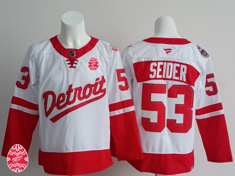 Men Detroit Red Wings #53 Seider White 2025 Fanatics Home Premium NHL Jersey style 3->detroit red wings->NHL Jersey